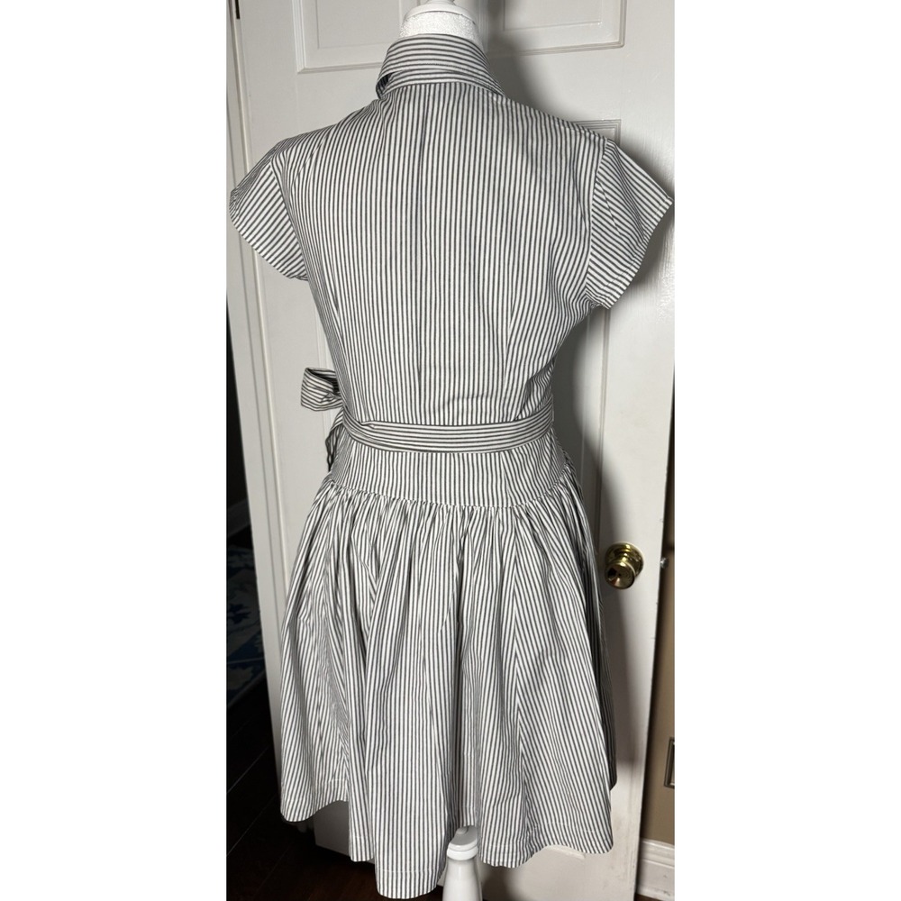 norma kamali Drop Waist Black Ticking Dress Large Cotton Spring Work Must Have - Picture 6 of 10